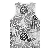White Aloha Hawaiian Basketball Jersey Monstera Hibiscus Tropical Pattern
