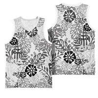 White Aloha Hawaiian Basketball Jersey Monstera Hibiscus Tropical Pattern