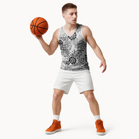 White Aloha Hawaiian Basketball Jersey Monstera Hibiscus Tropical Pattern