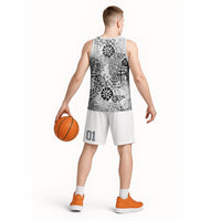 White Aloha Hawaiian Basketball Jersey Monstera Hibiscus Tropical Pattern