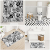 White Aloha Hawaiian Bathroom Set Monstera Hibiscus Tropical Pattern