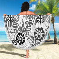 White Aloha Hawaiian Beach Blanket Monstera Hibiscus Tropical Pattern