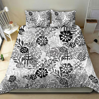 White Aloha Hawaiian Bedding Set Monstera Hibiscus Tropical Pattern