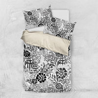 White Aloha Hawaiian Bedding Set Monstera Hibiscus Tropical Pattern