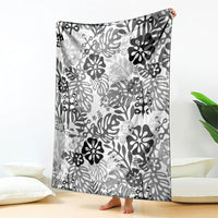 White Aloha Hawaiian Blanket Monstera Hibiscus Tropical Pattern
