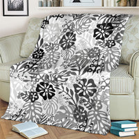 White Aloha Hawaiian Blanket Monstera Hibiscus Tropical Pattern