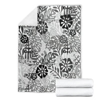White Aloha Hawaiian Blanket Monstera Hibiscus Tropical Pattern