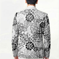 White Aloha Hawaiian Blazer Monstera Hibiscus Tropical Pattern