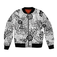 White Aloha Hawaiian Bomber Jacket Monstera Hibiscus Tropical Pattern
