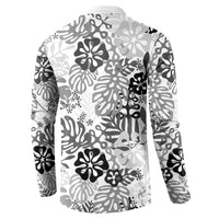 White Aloha Hawaiian Button Sweatshirt Monstera Hibiscus Tropical Pattern