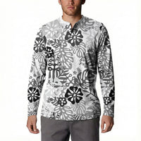 White Aloha Hawaiian Button Sweatshirt Monstera Hibiscus Tropical Pattern