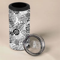 White Aloha Hawaiian 4 in 1 Can Cooler Tumbler Monstera Hibiscus Tropical Pattern