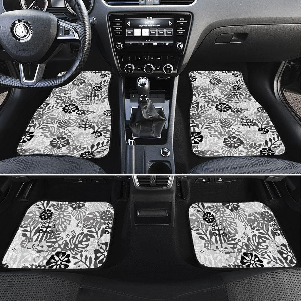 White Aloha Hawaiian Car Mats Monstera Hibiscus Tropical Pattern