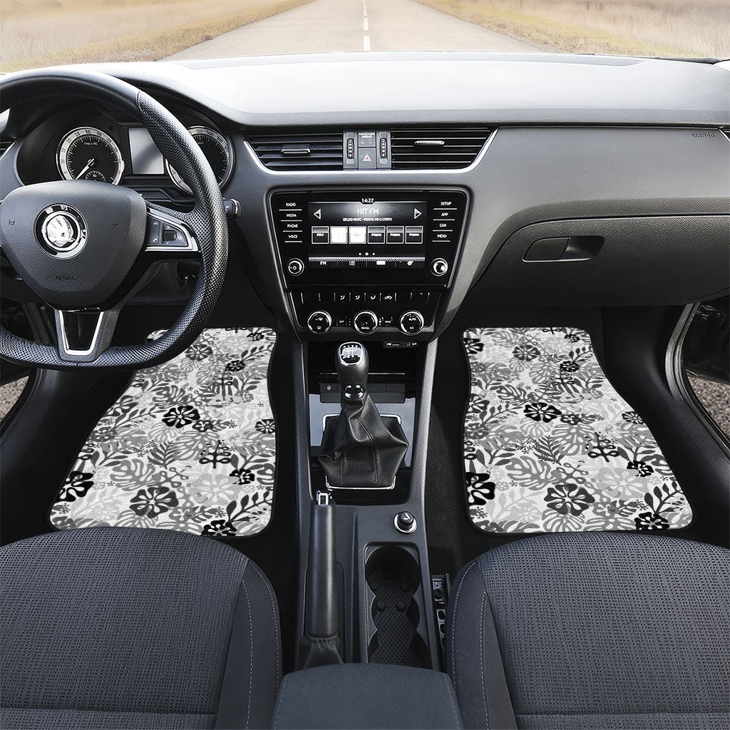 White Aloha Hawaiian Car Mats Monstera Hibiscus Tropical Pattern