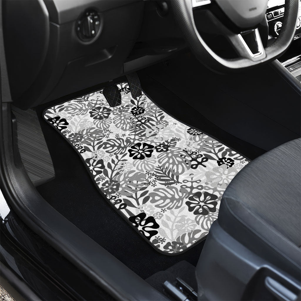 White Aloha Hawaiian Car Mats Monstera Hibiscus Tropical Pattern