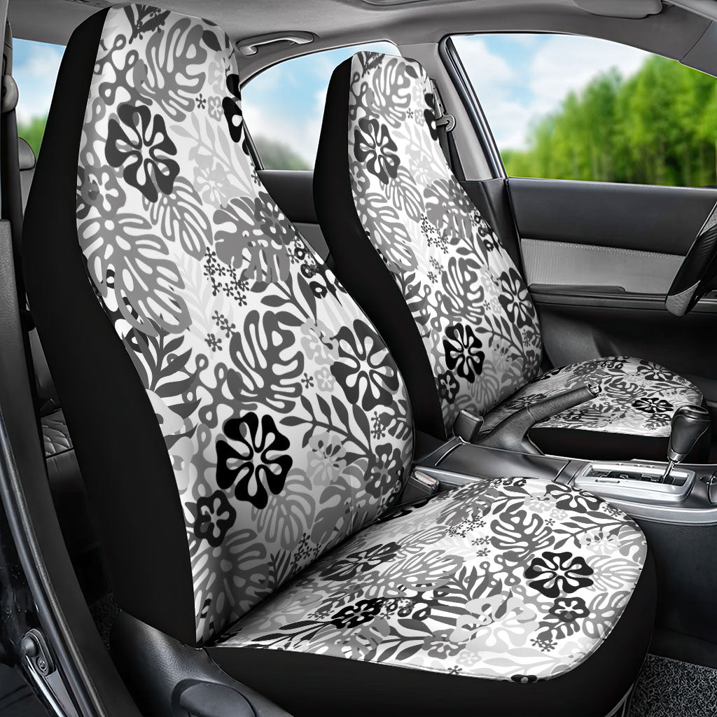White Aloha Hawaiian Car Seat Cover Monstera Hibiscus Tropical Pattern