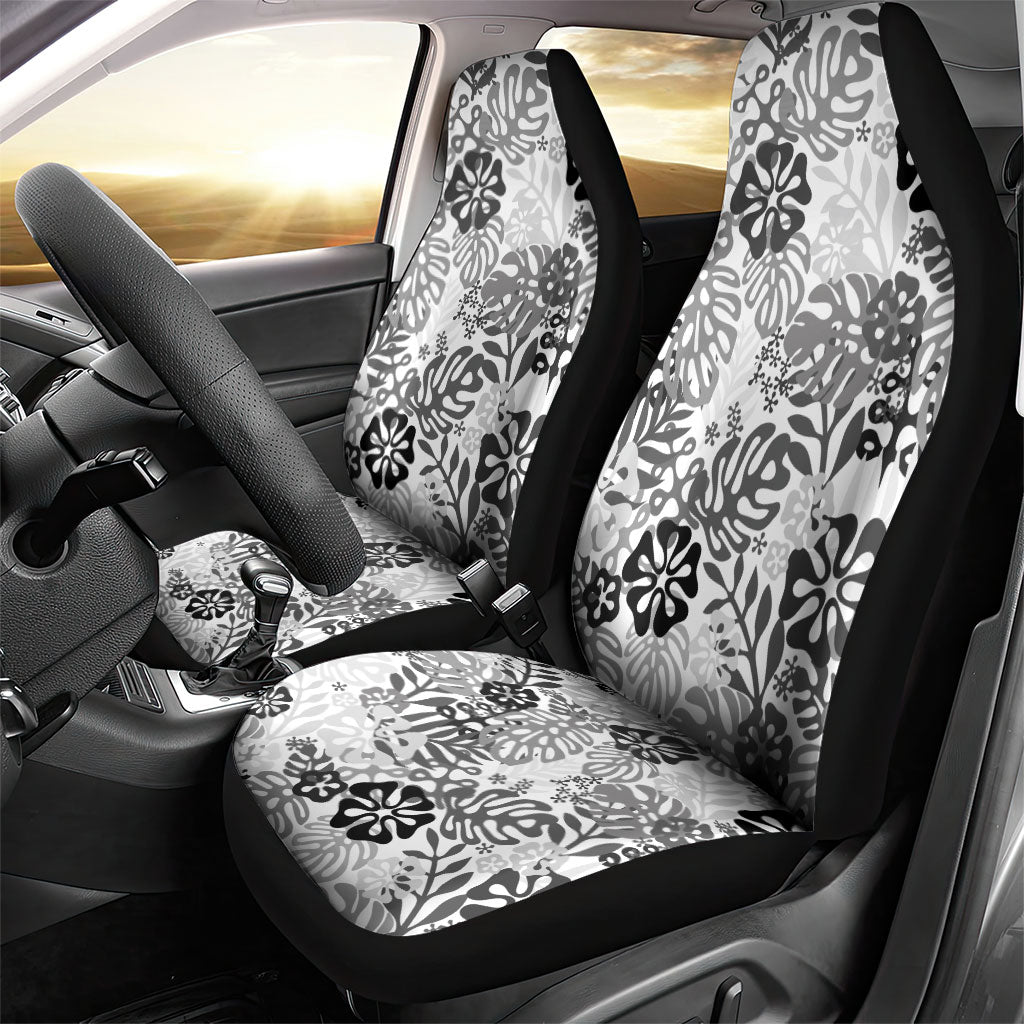 White Aloha Hawaiian Car Seat Cover Monstera Hibiscus Tropical Pattern