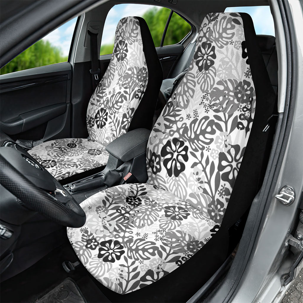 White Aloha Hawaiian Car Seat Cover Monstera Hibiscus Tropical Pattern