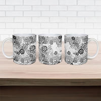 White Aloha Hawaiian Ceramic Mug Monstera Hibiscus Tropical Pattern