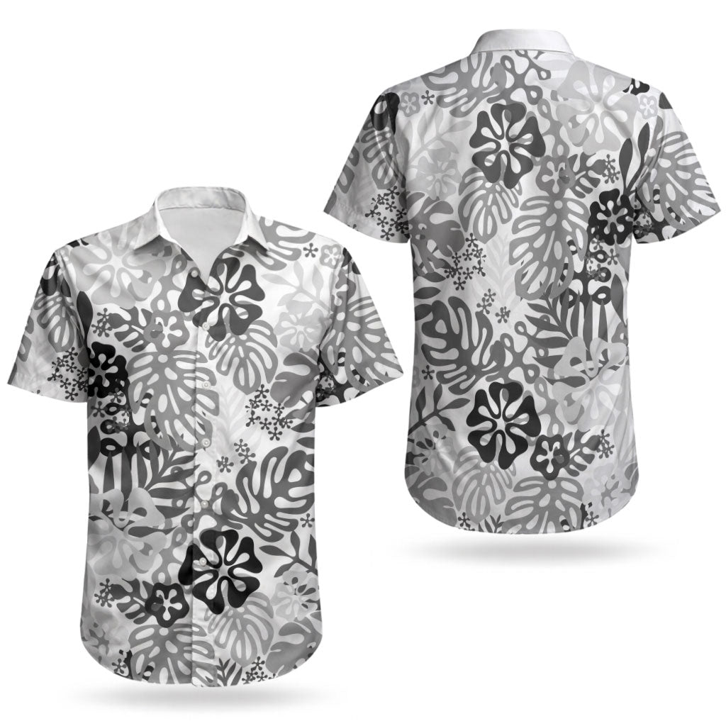 White Aloha Hawaiian Couples Matching Long Sleeve Bodycon Dress and Hawaiian Shirt Monstera Hibiscus Tropical Pattern