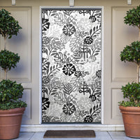 White Aloha Hawaiian Door Cover Monstera Hibiscus Tropical Pattern