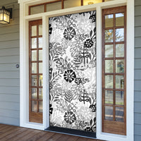 White Aloha Hawaiian Door Cover Monstera Hibiscus Tropical Pattern
