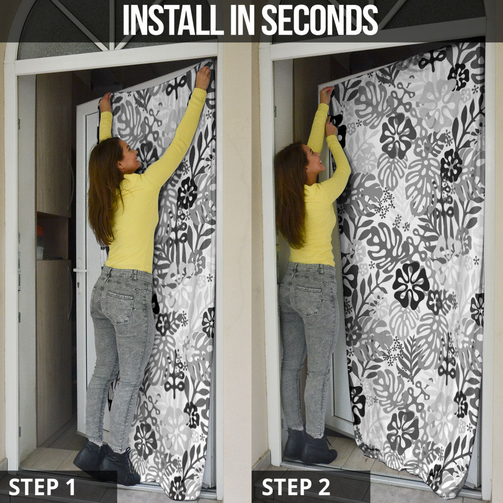 White Aloha Hawaiian Door Cover Monstera Hibiscus Tropical Pattern