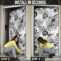 White Aloha Hawaiian Door Cover Monstera Hibiscus Tropical Pattern