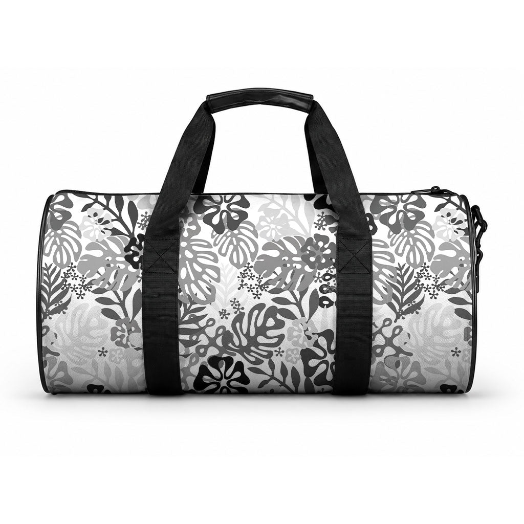 White Aloha Hawaiian Duffle Bag Monstera Hibiscus Tropical Pattern