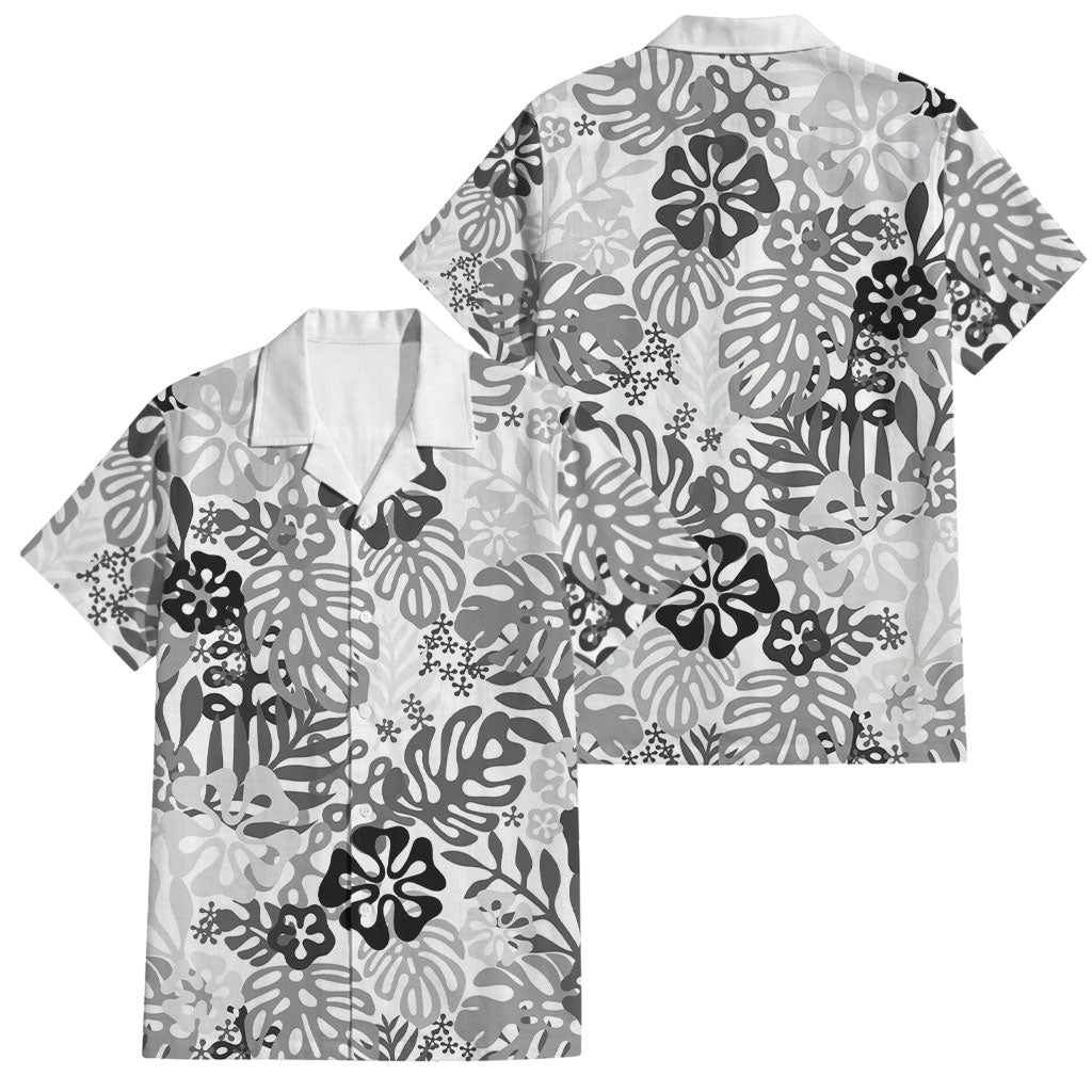 White Aloha Hawaiian Family Matching Off The Shoulder Long Sleeve Dress and Hawaiian Shirt Monstera Hibiscus Tropical Pattern