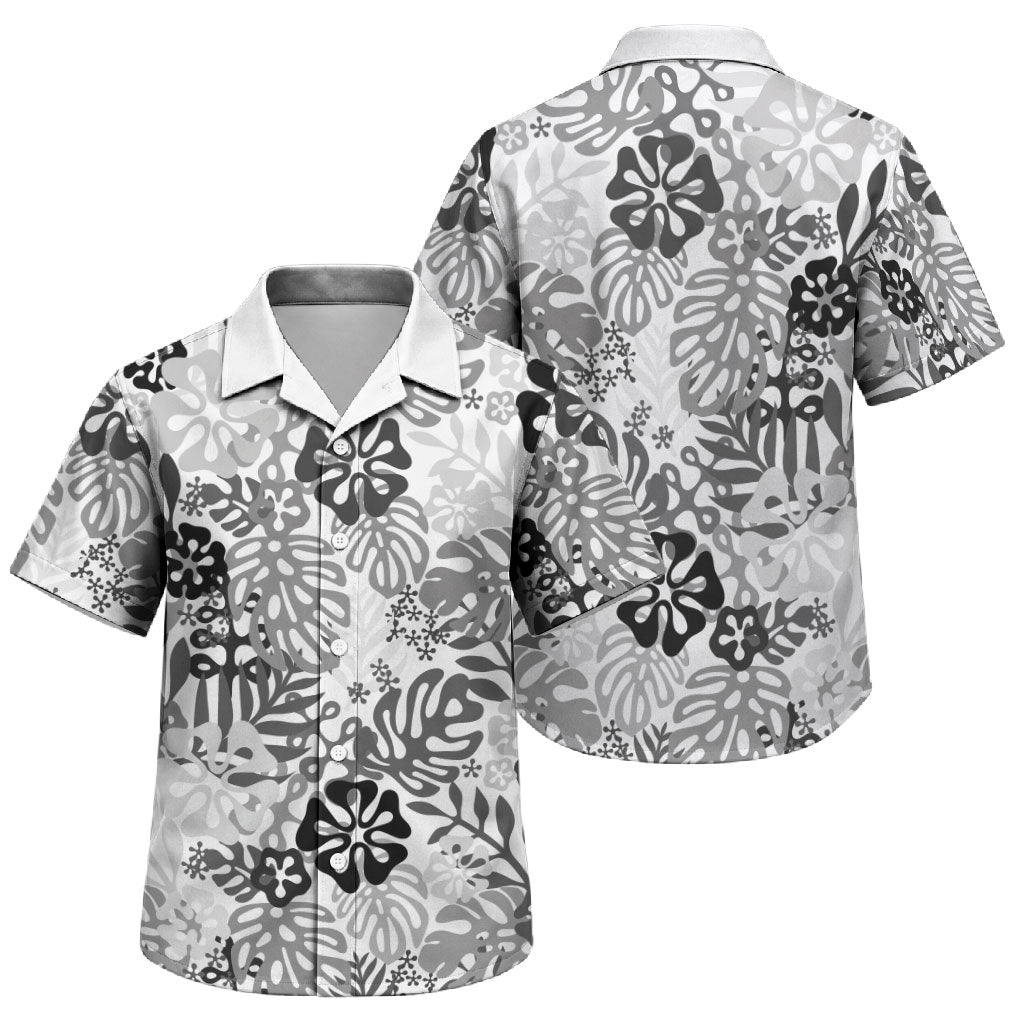 White Aloha Hawaiian Family Matching Off Shoulder Short Dress and Hawaiian Shirt Monstera Hibiscus Tropical Pattern