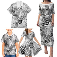 White Aloha Hawaiian Family Matching Puletasi and Hawaiian Shirt Monstera Hibiscus Tropical Pattern