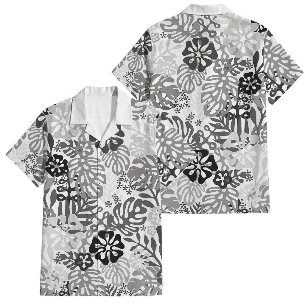 White Aloha Hawaiian Family Matching Puletasi and Hawaiian Shirt Monstera Hibiscus Tropical Pattern