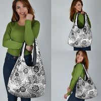 White Aloha Hawaiian Grocery Bag Monstera Hibiscus Tropical Pattern