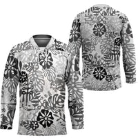 White Aloha Hawaiian Hockey Jersey Monstera Hibiscus Tropical Pattern