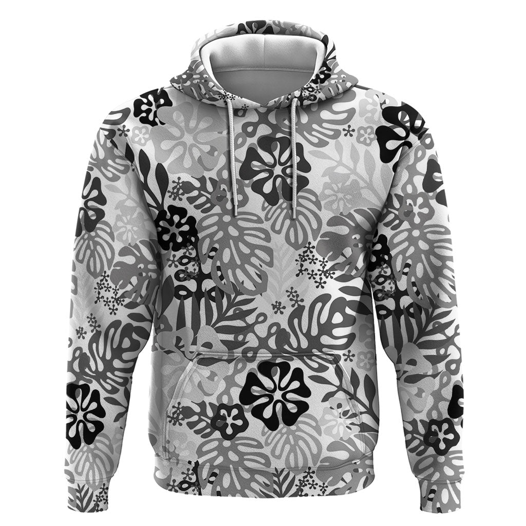 White Aloha Hawaiian Hoodie Monstera Hibiscus Tropical Pattern