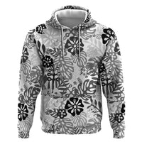 White Aloha Hawaiian Hoodie Monstera Hibiscus Tropical Pattern