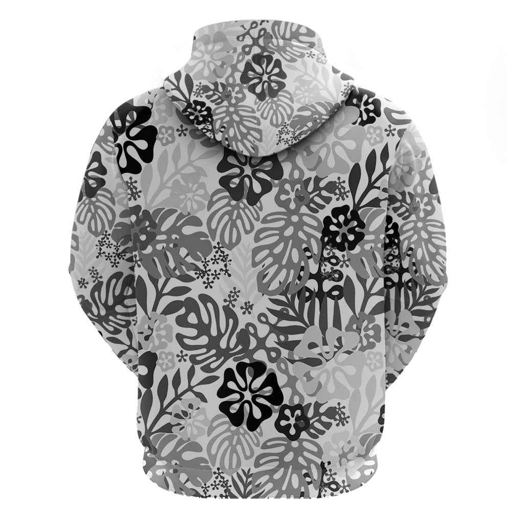 White Aloha Hawaiian Hoodie Monstera Hibiscus Tropical Pattern