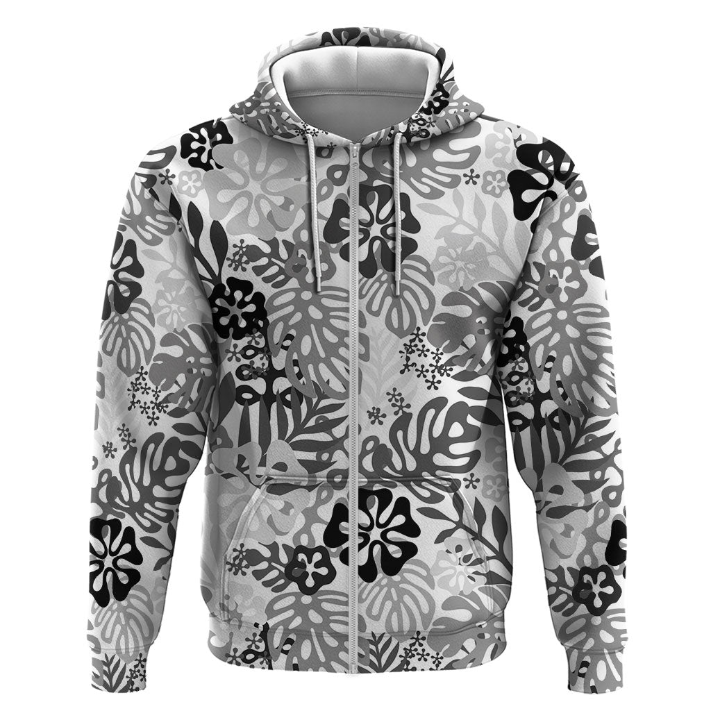White Aloha Hawaiian Hoodie Monstera Hibiscus Tropical Pattern
