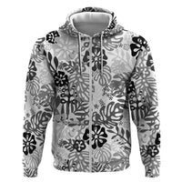 White Aloha Hawaiian Hoodie Monstera Hibiscus Tropical Pattern
