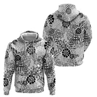 White Aloha Hawaiian Hoodie Monstera Hibiscus Tropical Pattern
