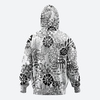 White Aloha Hawaiian Hoodie Monstera Hibiscus Tropical Pattern