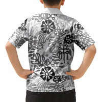 White Aloha Hawaiian Kid Hawaiian Shirt Monstera Hibiscus Tropical Pattern