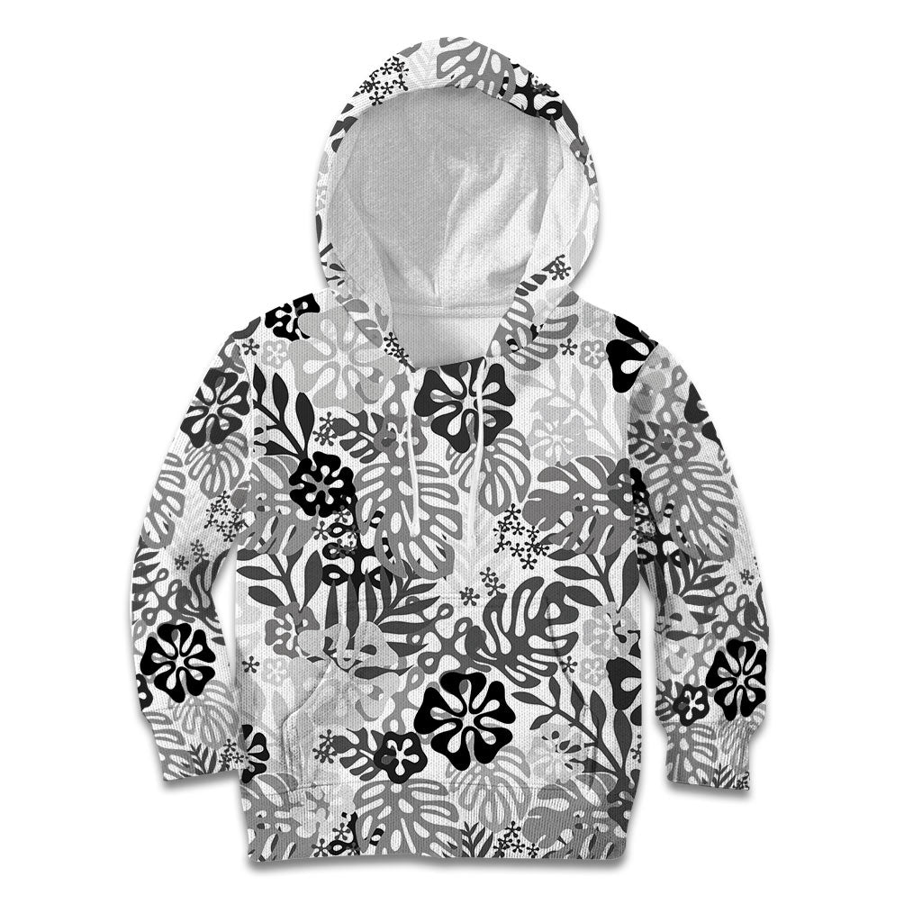 White Aloha Hawaiian Kid Hoodie Monstera Hibiscus Tropical Pattern