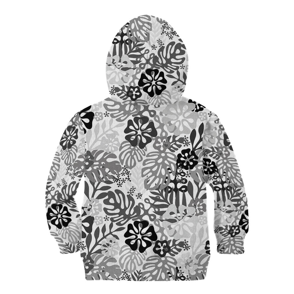 White Aloha Hawaiian Kid Hoodie Monstera Hibiscus Tropical Pattern