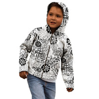 White Aloha Hawaiian Kid Hoodie Monstera Hibiscus Tropical Pattern