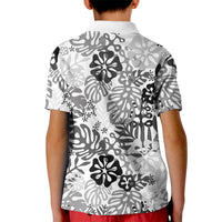 White Aloha Hawaiian Kid Polo Shirt Monstera Hibiscus Tropical Pattern