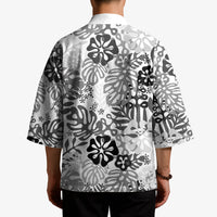 White Aloha Hawaiian Kimono Monstera Hibiscus Tropical Pattern