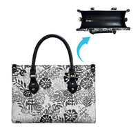 White Aloha Hawaiian Leather Bag Monstera Hibiscus Tropical Pattern