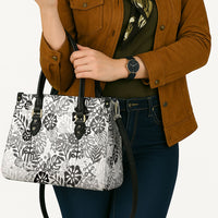White Aloha Hawaiian Leather Bag Monstera Hibiscus Tropical Pattern